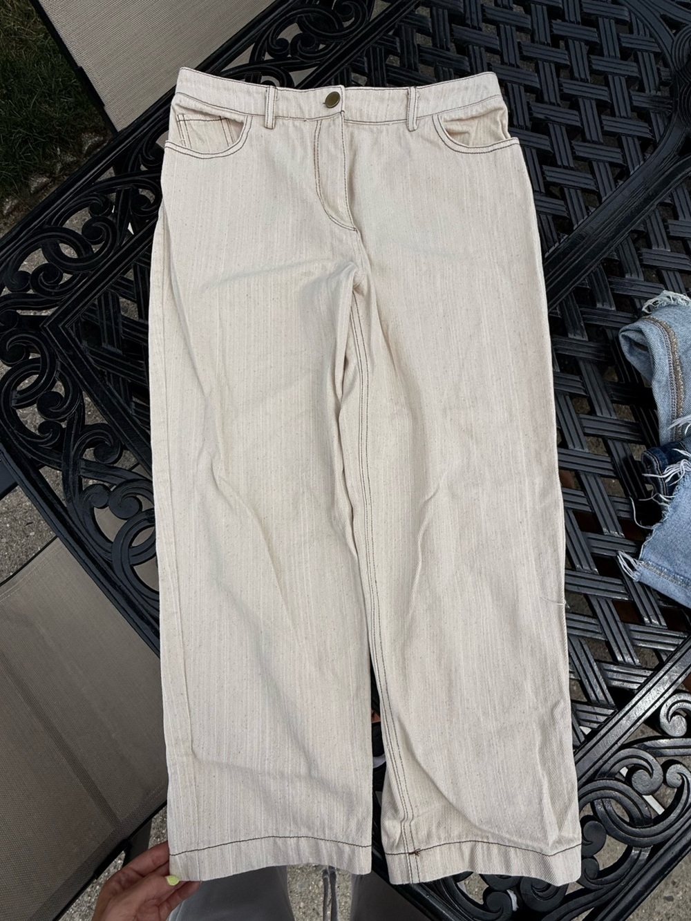 High-Rise Cream Straight-Leg Pants